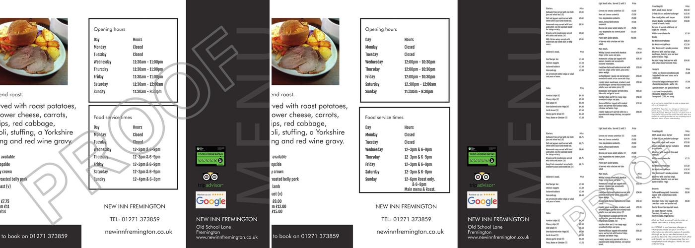 The New Inn Menu