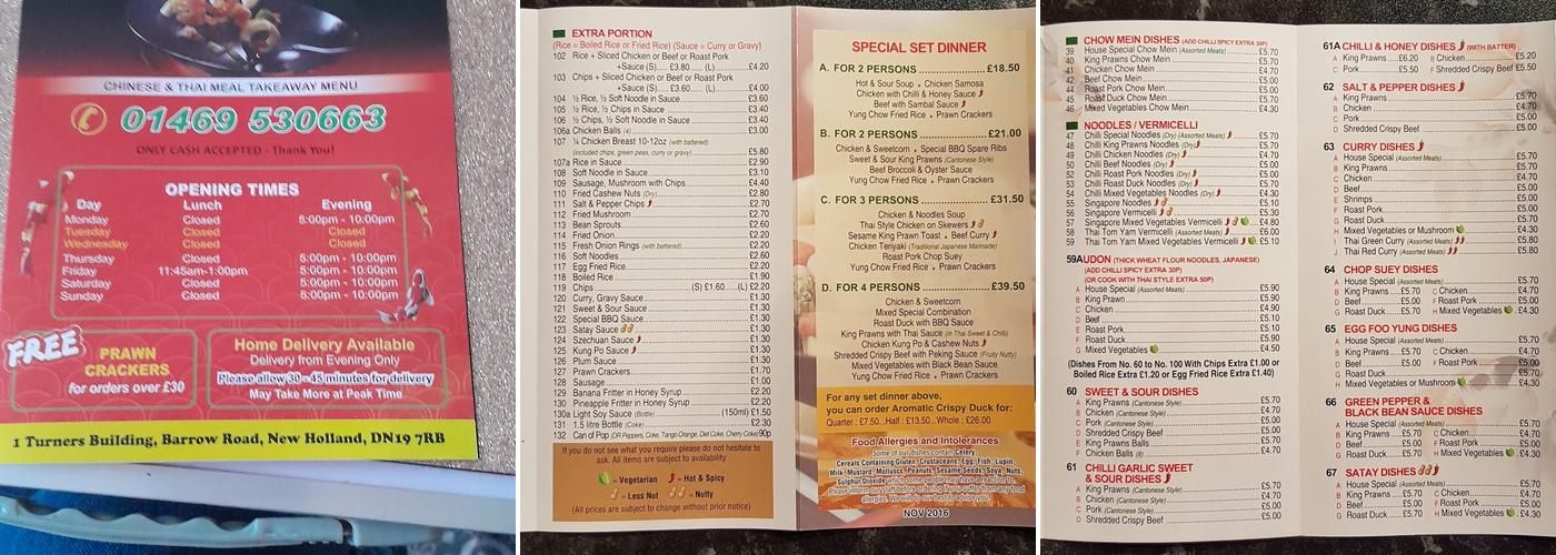 Oriental Star Menu