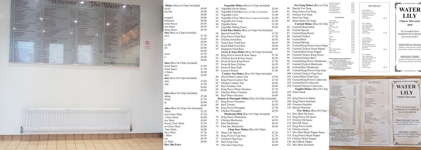 Water Lily Takeaway Menu