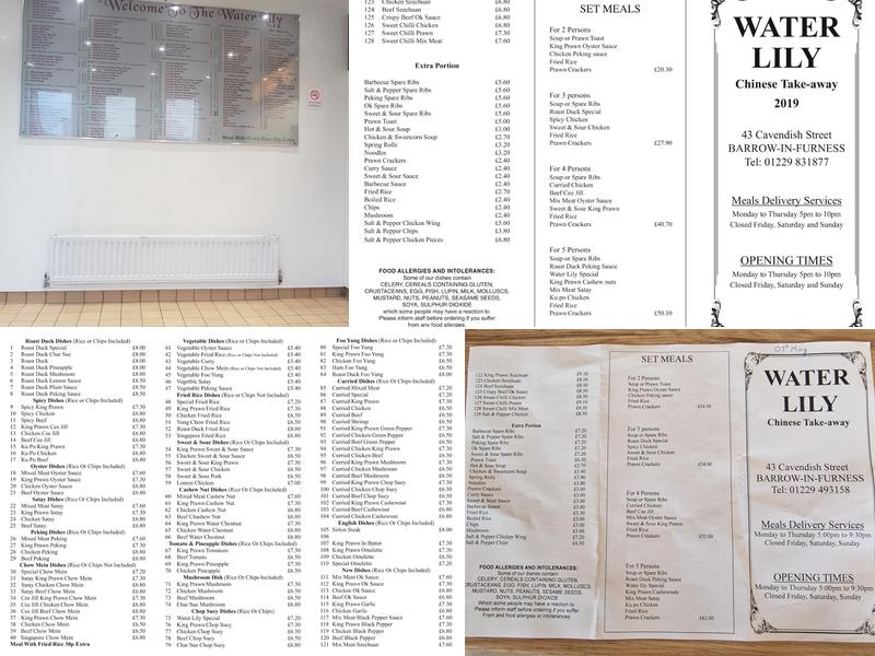 Water Lily Takeaway Menu