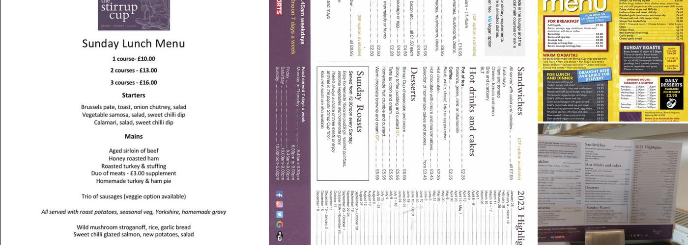 The Stirrup Cup & Coffee Lounge Menu