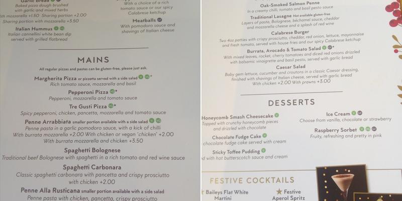 Prezzo Wisbech Menu