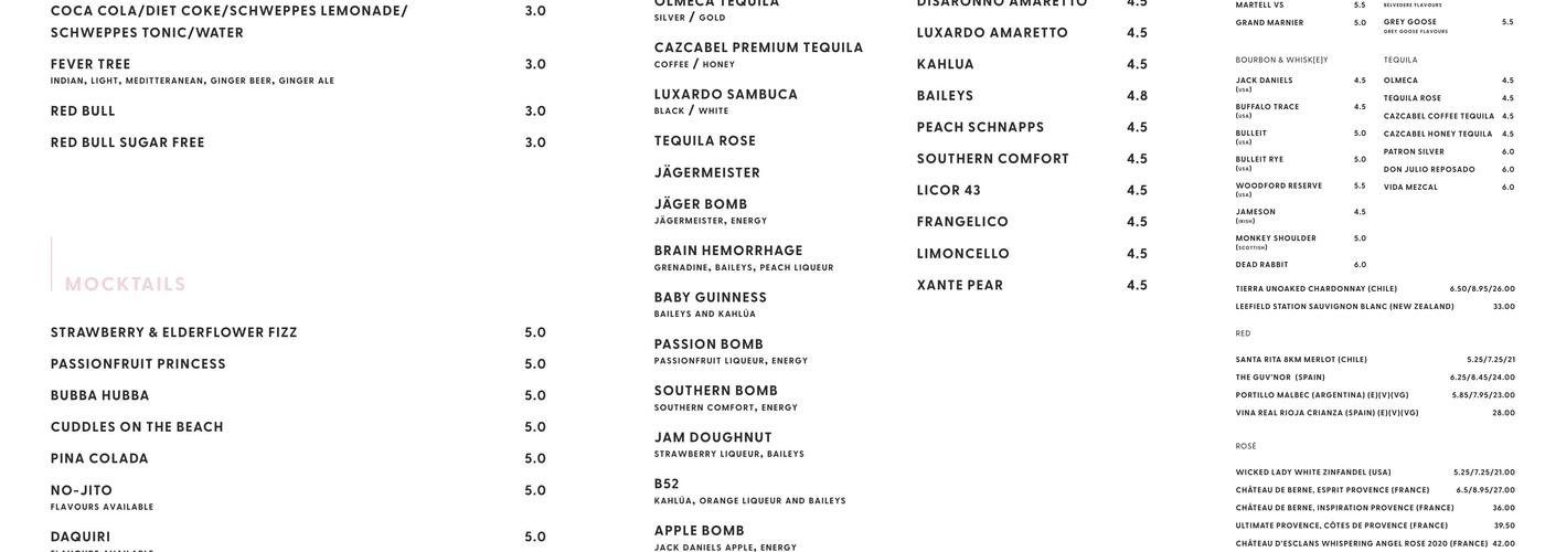 The Treehouse Bar & Restaurant Menu