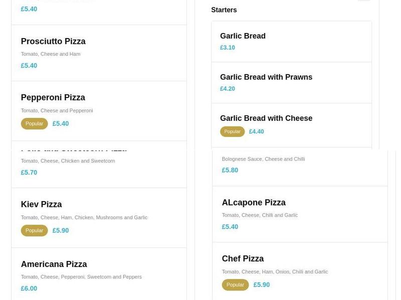 Pizza Peepers Menu