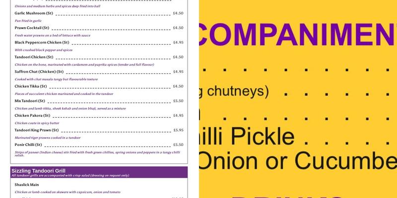 Admiral Duncan Inn, Menu