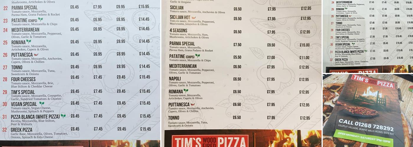 Tim's Wood Fired Pizza Menu