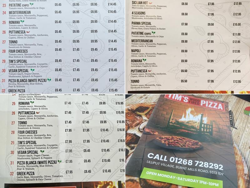 Tim's Wood Fired Pizza Menu