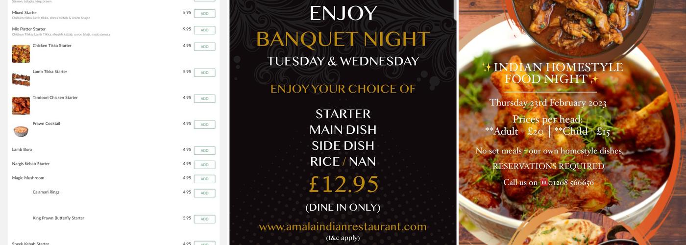 Amala | Indian Restaurant, Bar & Takeaway Menu