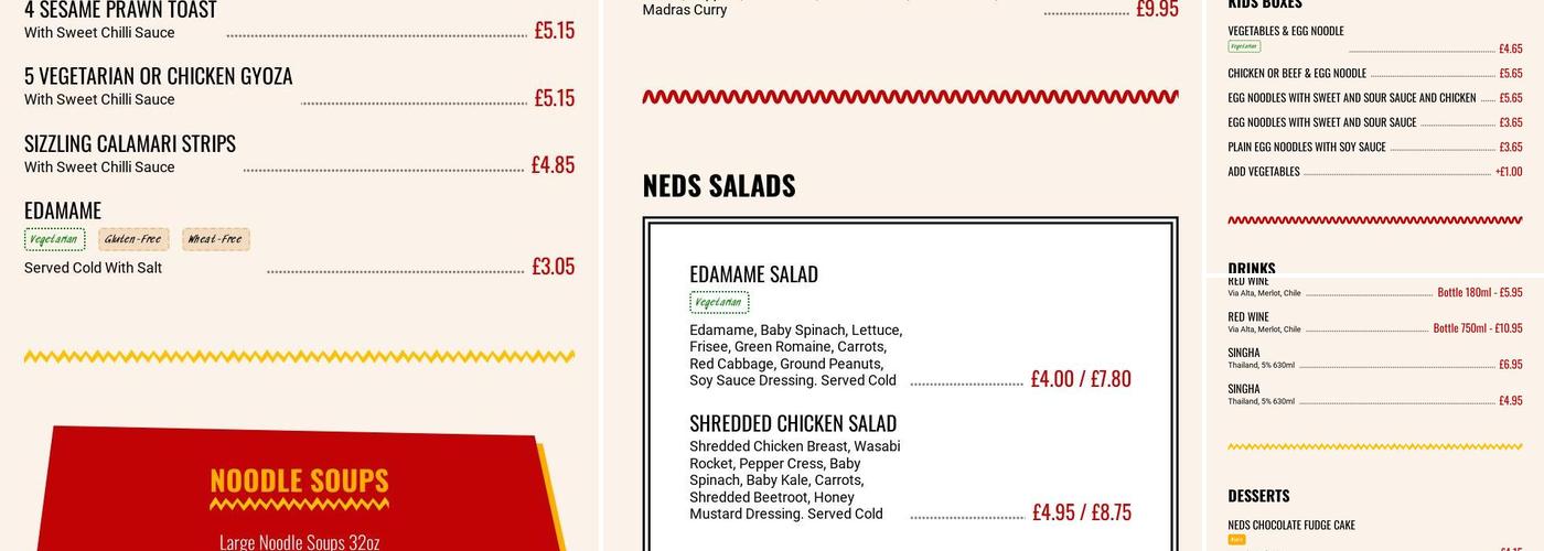 Neds Noodle Bar Menu