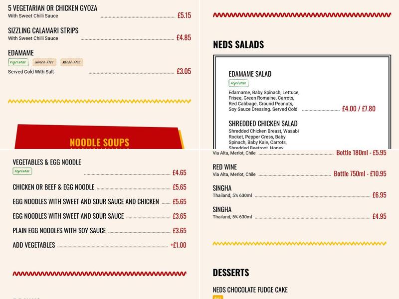 Neds Noodle Bar Menu