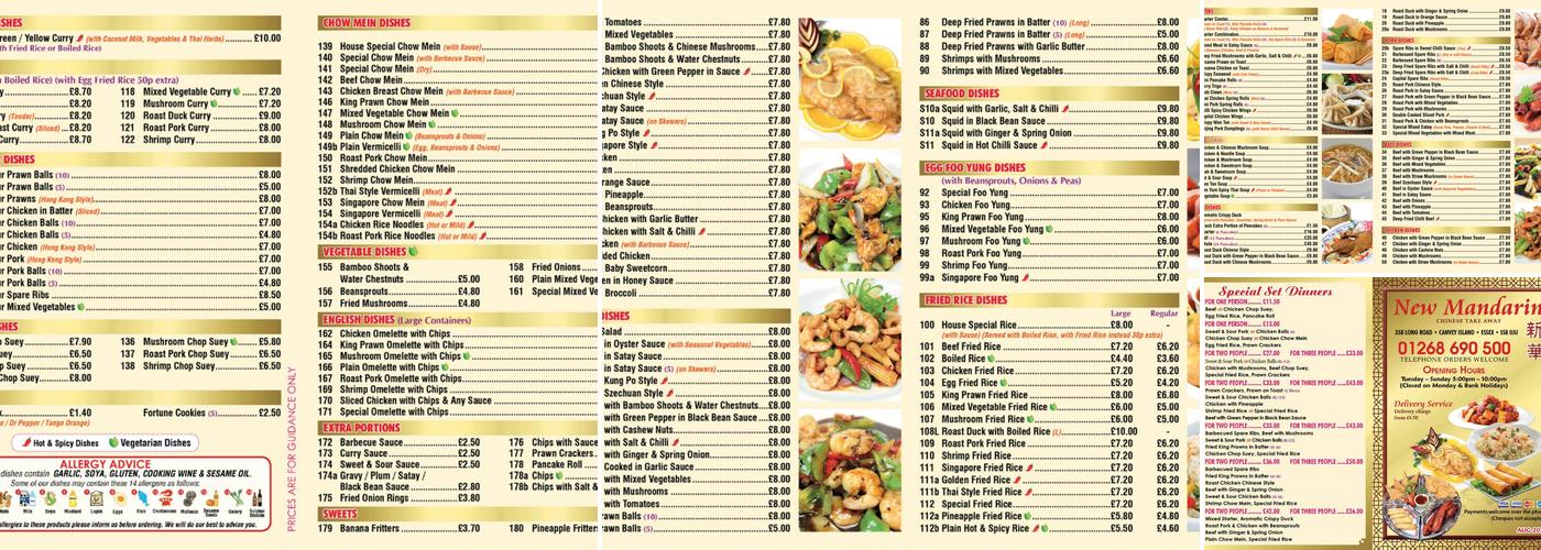 New Mandarin Chinese Takeaway Menu