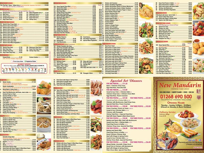 New Mandarin Chinese Takeaway Menu