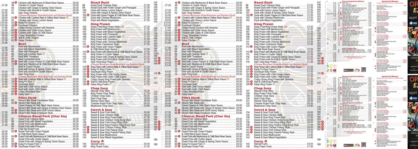 Oriental Express Menu
