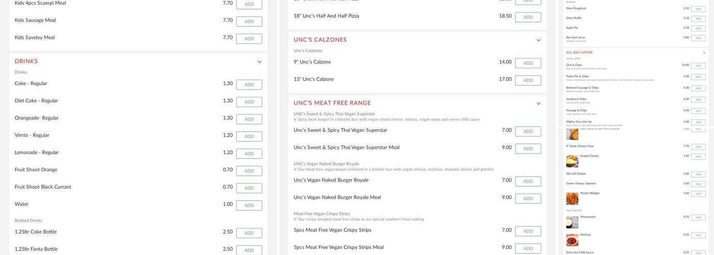 Uncle Kams Basildon Menu