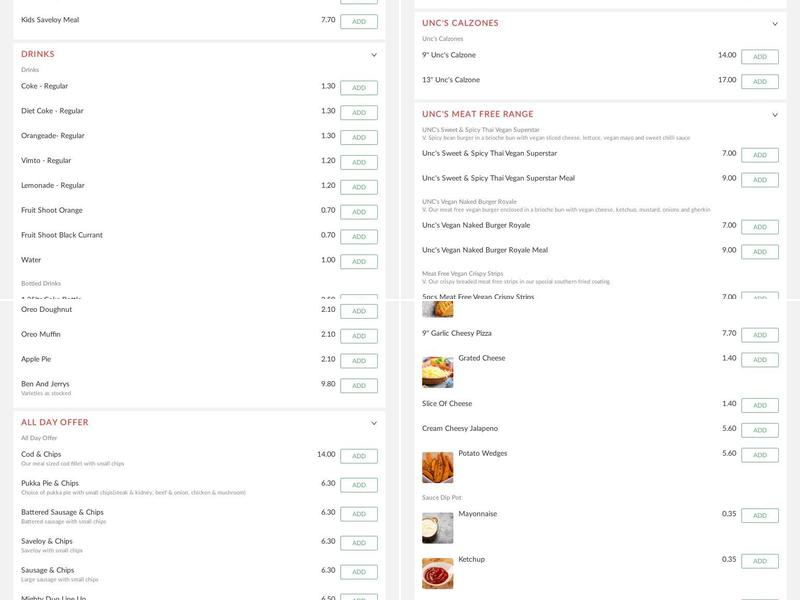 Uncle Kams Basildon Menu