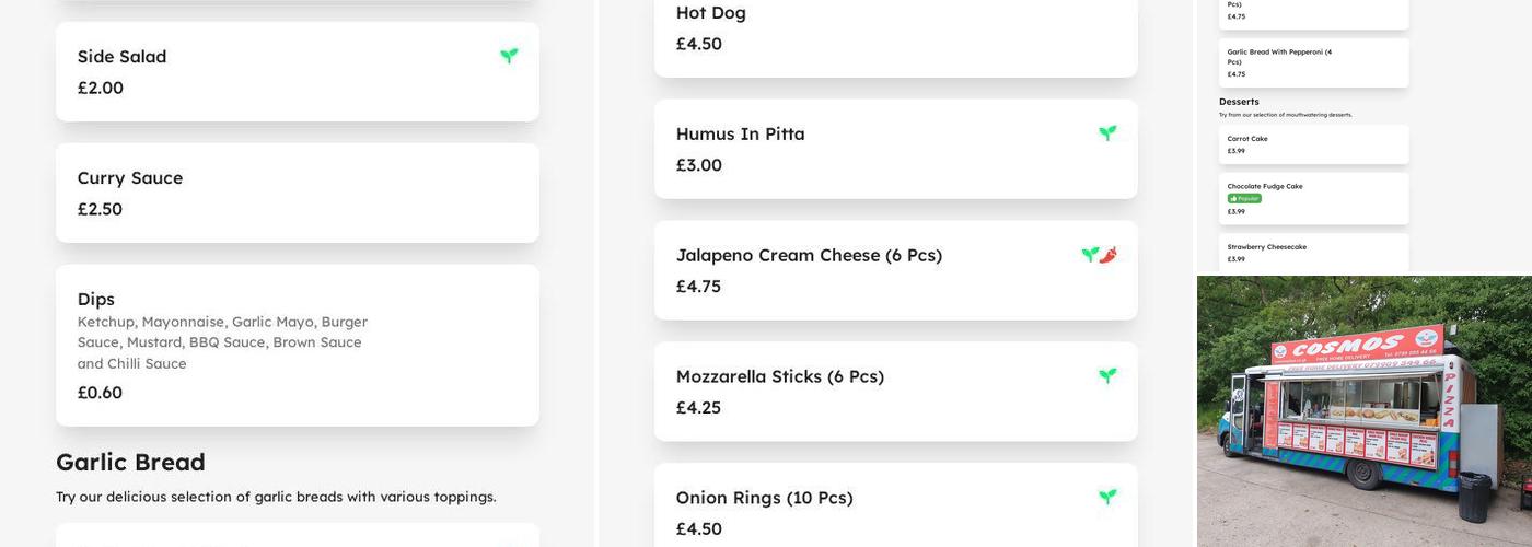 Cosmos takeaway Menu