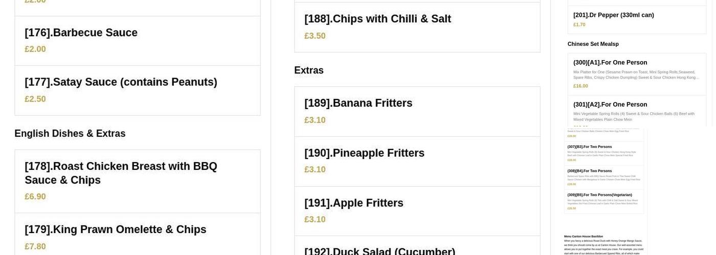 Canton House Basildon Menu