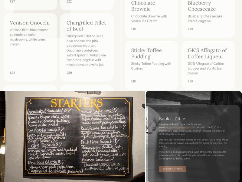 The Gamekeepers Menu