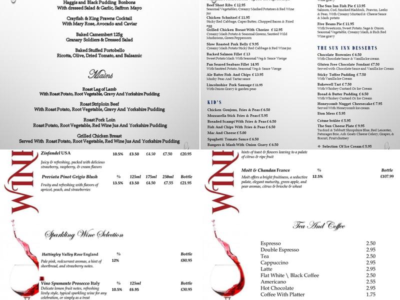 The Sun Inn Menu
