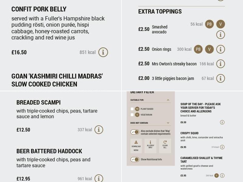 The Chineham Arms, Basingstoke Menu