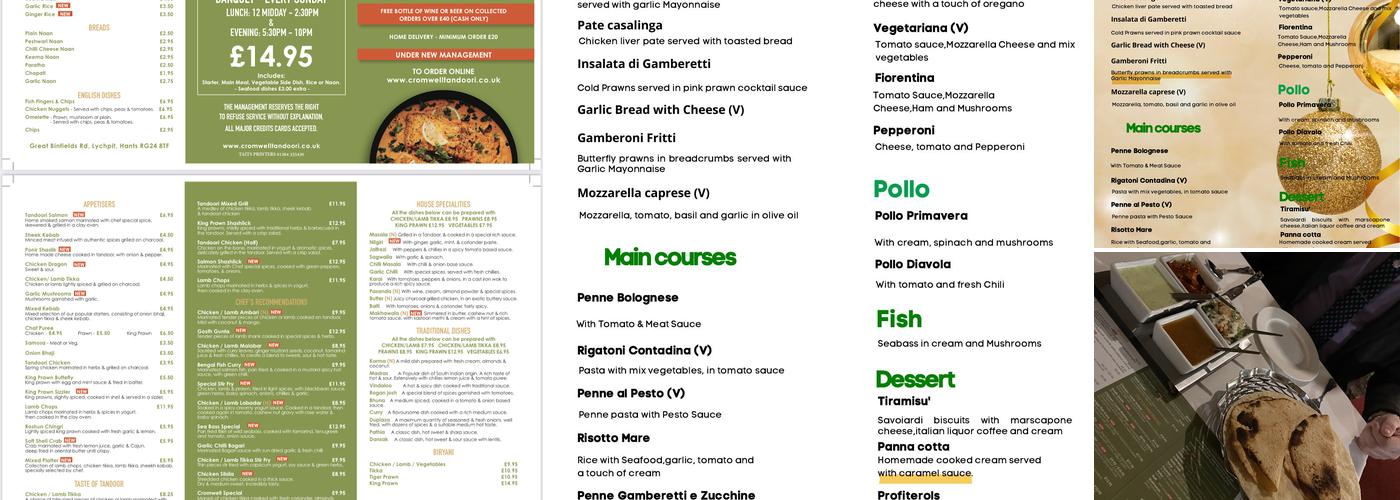 Cromwell Tandoori Menu
