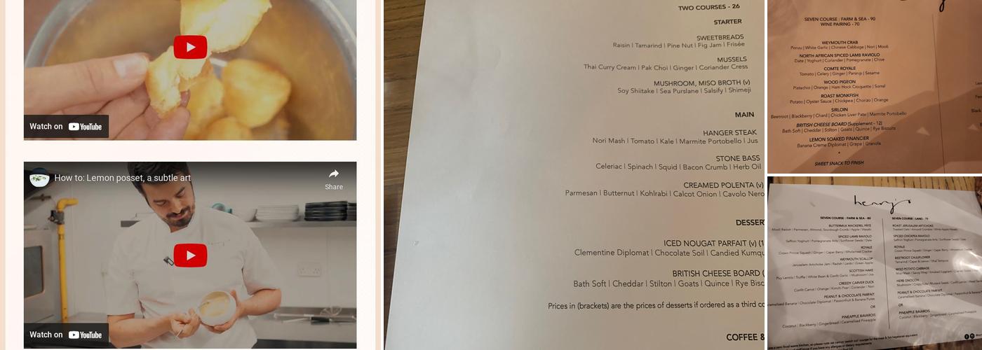 Henry's Restaurant Bath Menu