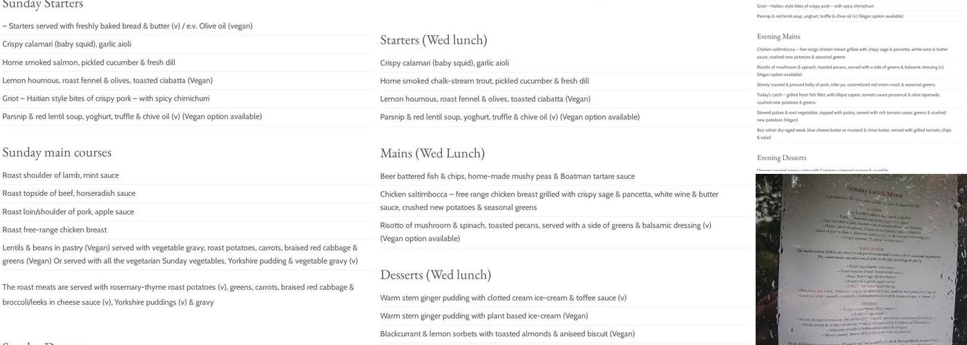Bathwick Boatman Riverside Menu