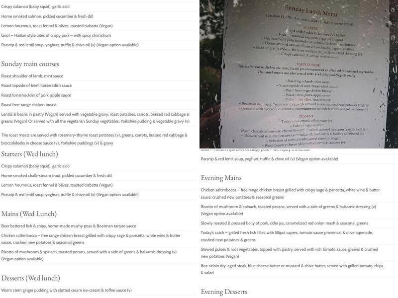 Bathwick Boatman Riverside Menu