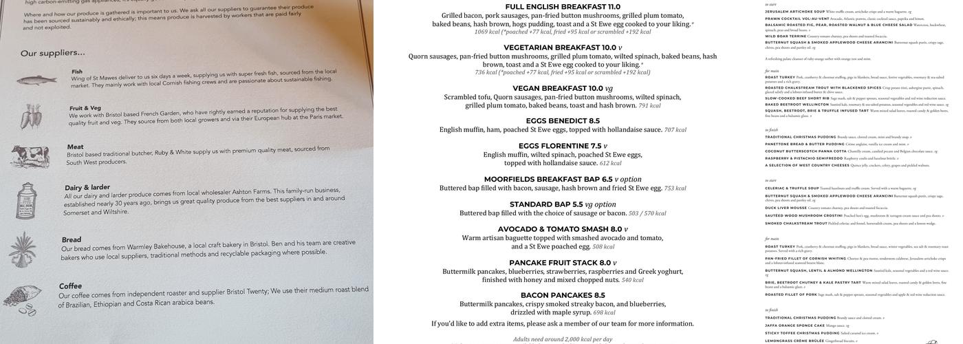 The Moorfields Gastropub Oldfield Park Bath Menu