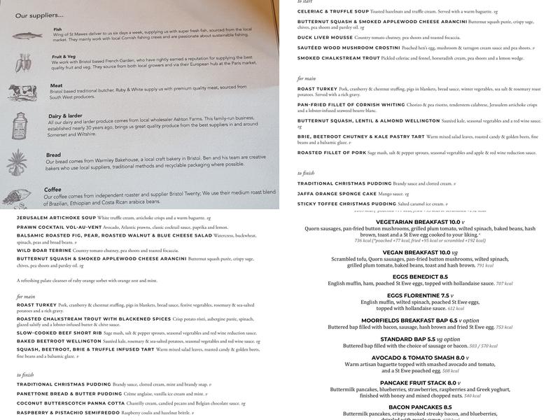 The Moorfields Gastropub Oldfield Park Bath Menu