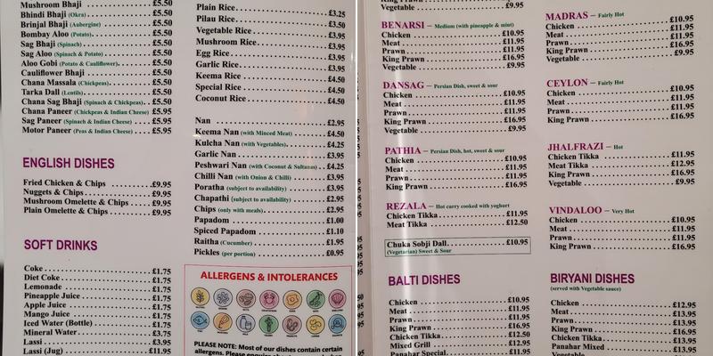 Panahar Menu