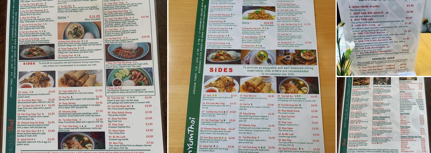 Yum Yum Thai Bath Menu