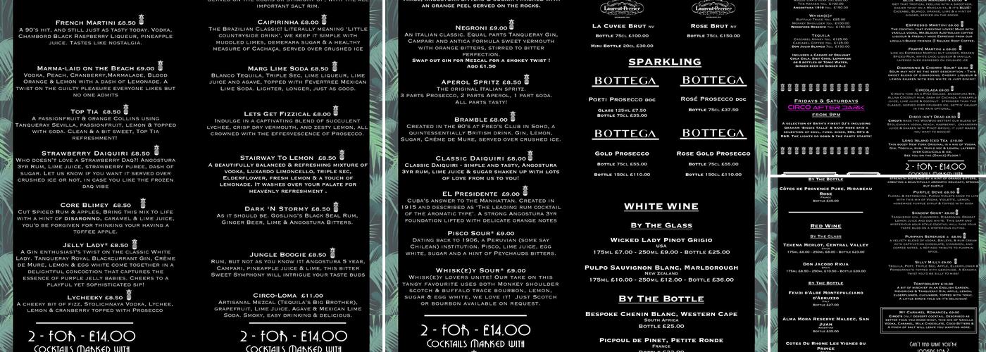 Circo - Cellar Bar Menu