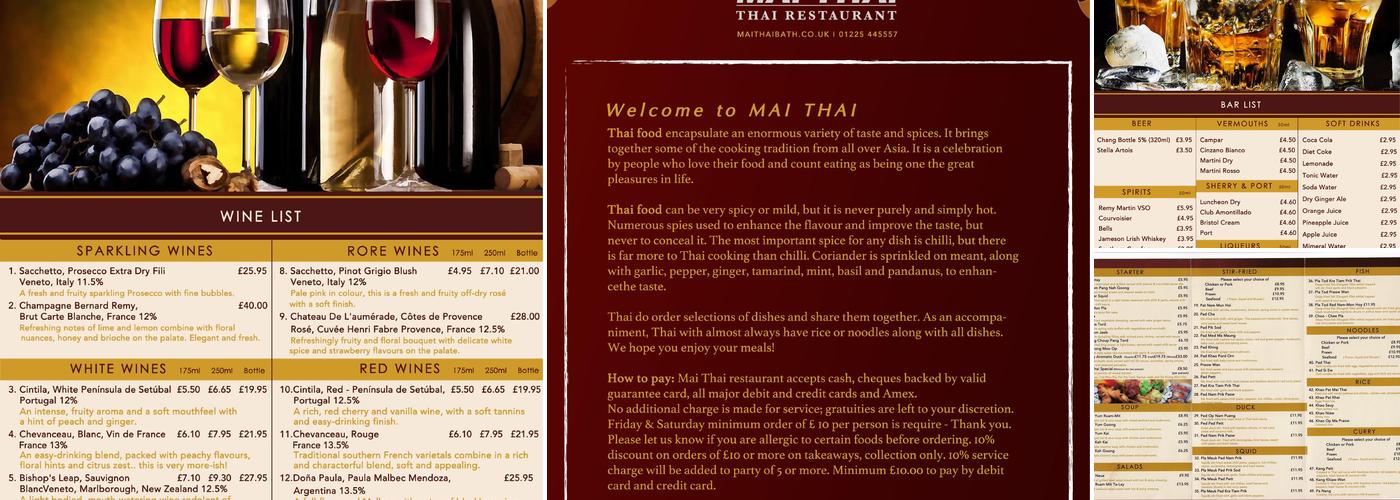 Mai Thai Bath Menu
