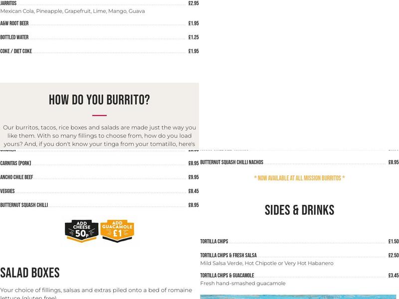 Mission Burrito Menu