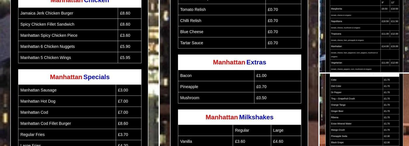 Manhattan American Hamburgers Menu