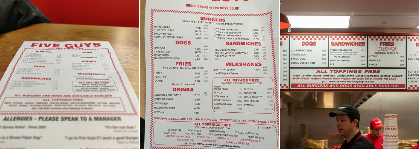 Five Guys Bath Menu