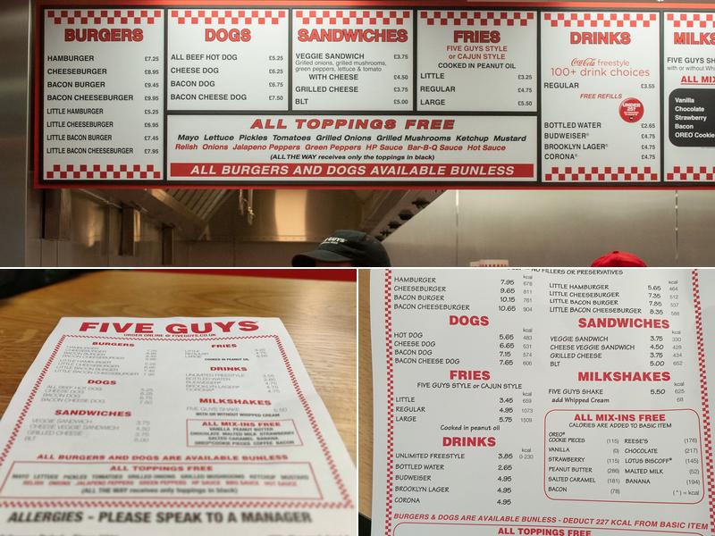 Five Guys Bath Menu