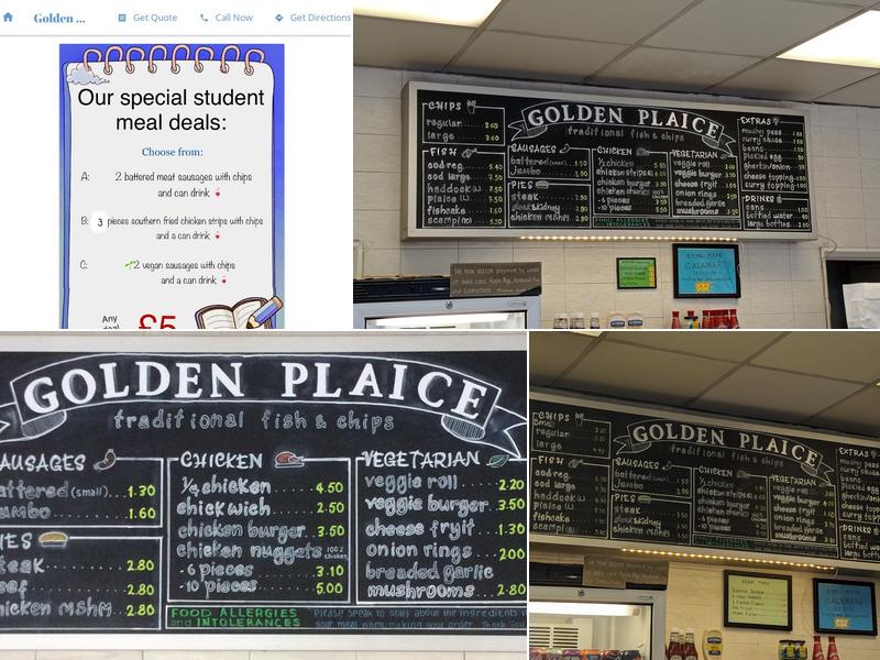 Golden Plaice Menu
