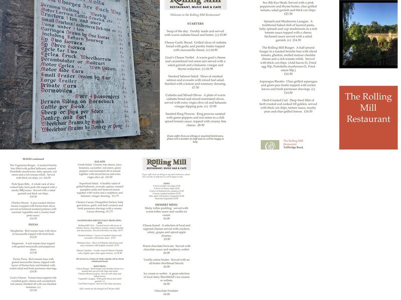 Rolling Mill Music Bar & Cafe Menu