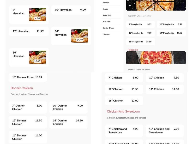 Adels Pizza Menu