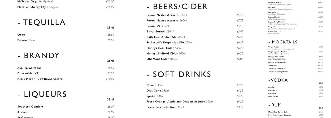 Henrietta Bar & Garden at The Roseate Villa Bath Menu