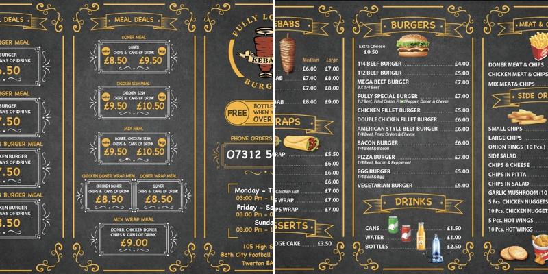 Fully Loaded Kebab & Burger Menu