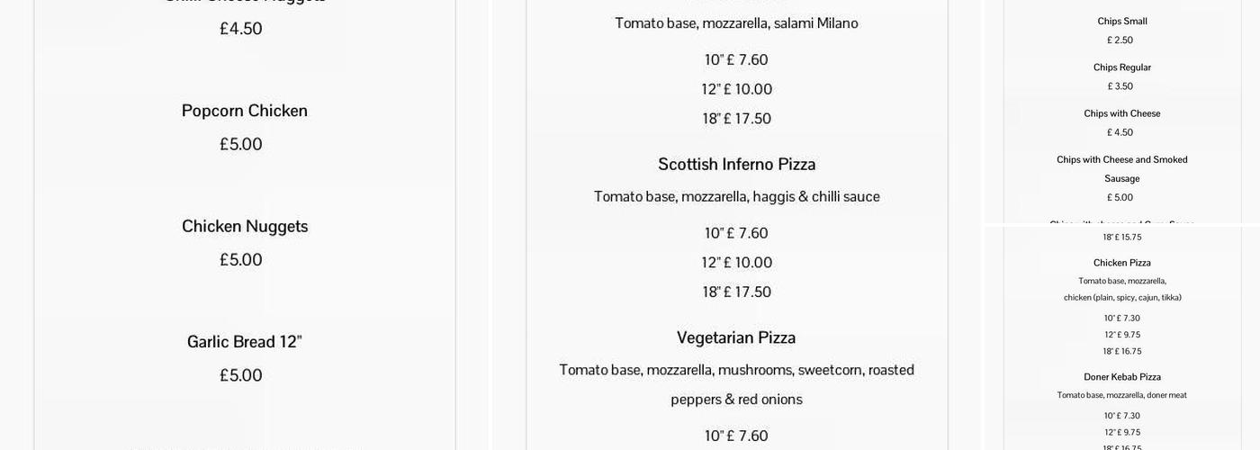 Taste Pizza Menu