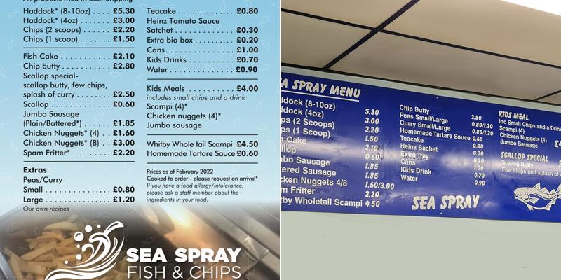 Seaspray Menu