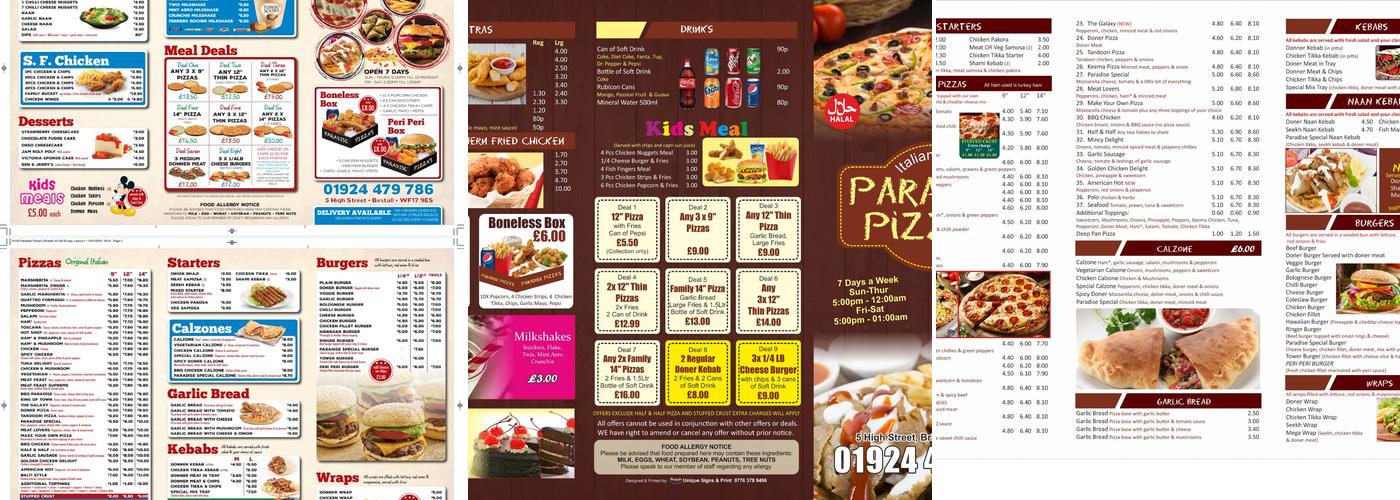 Paradise Pizza's Menu