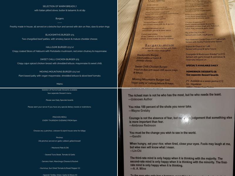 Blacksmiths Inn Ninfield Menu