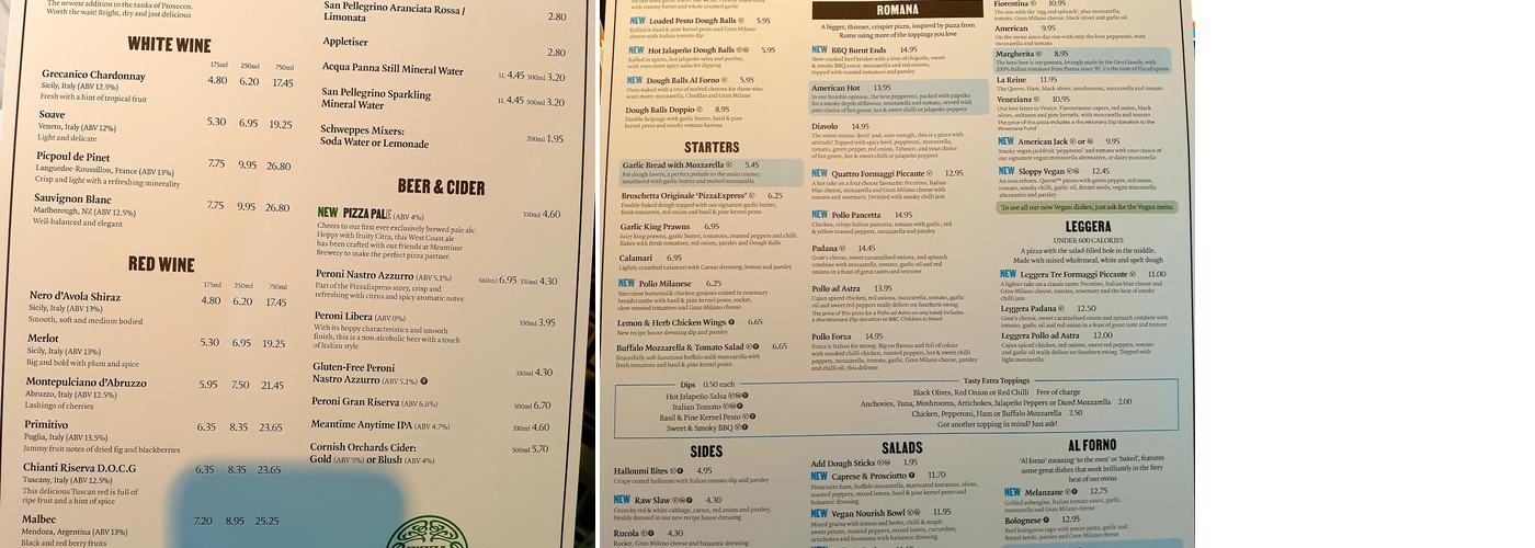 Pizza Express Menu
