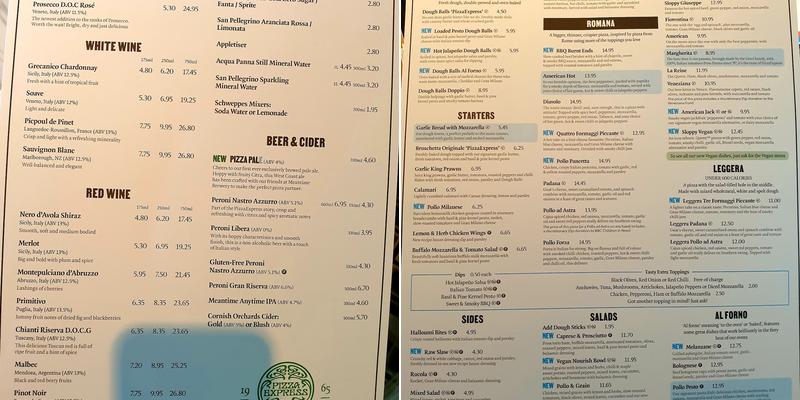 Pizza Express Menu