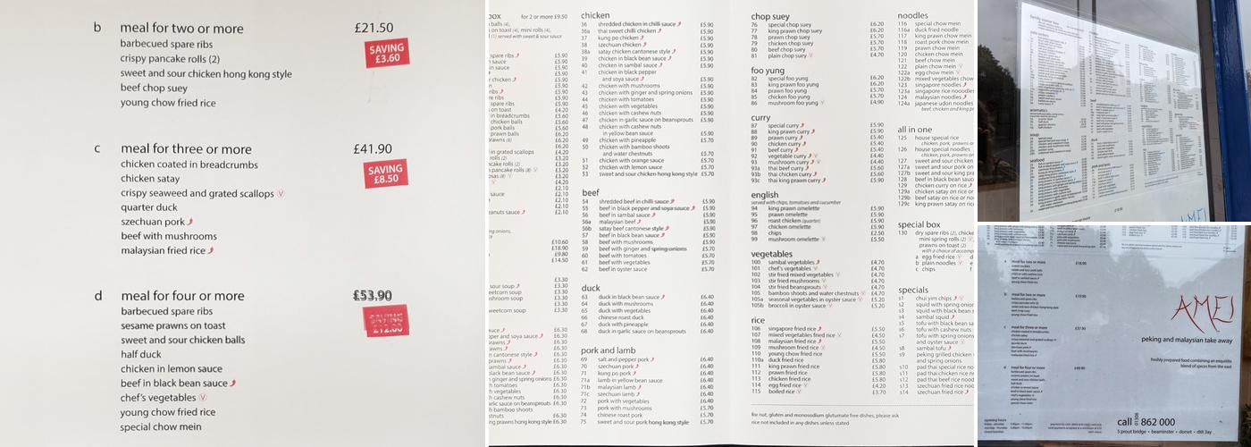 Amei ( Peking and Malaysian Take-away) Menu